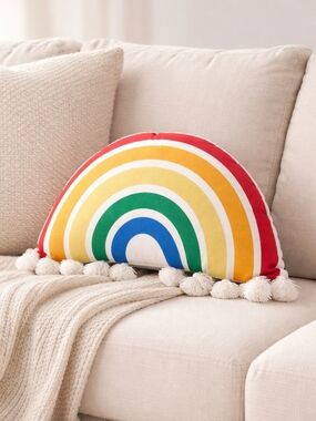 Boho Rainbow Accent Pillow with Tassels